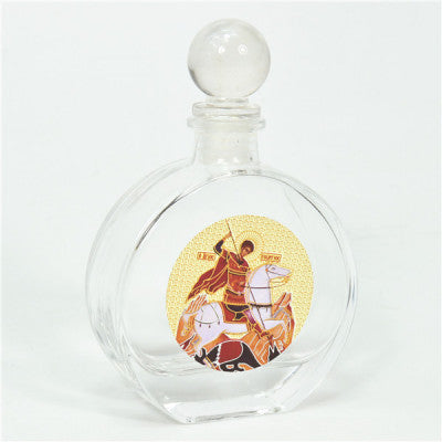 Holy Jesus Christ, Mother Mary, Virgin Mary, Holy Water Bottle, Holy Water, Holy Water Glass Bottle, Holy Water, Holy Oil, Orthodox, Christening, Baptism, Oil Bottle, Christening Favour, Gift, Bomboniere, Favours, Gifts, Guests Gift, DIY, Saint George, St  George Orthodox Saint George Icon Glass EMPTY Holy Water Holy Oil Bottle with Ball Lid